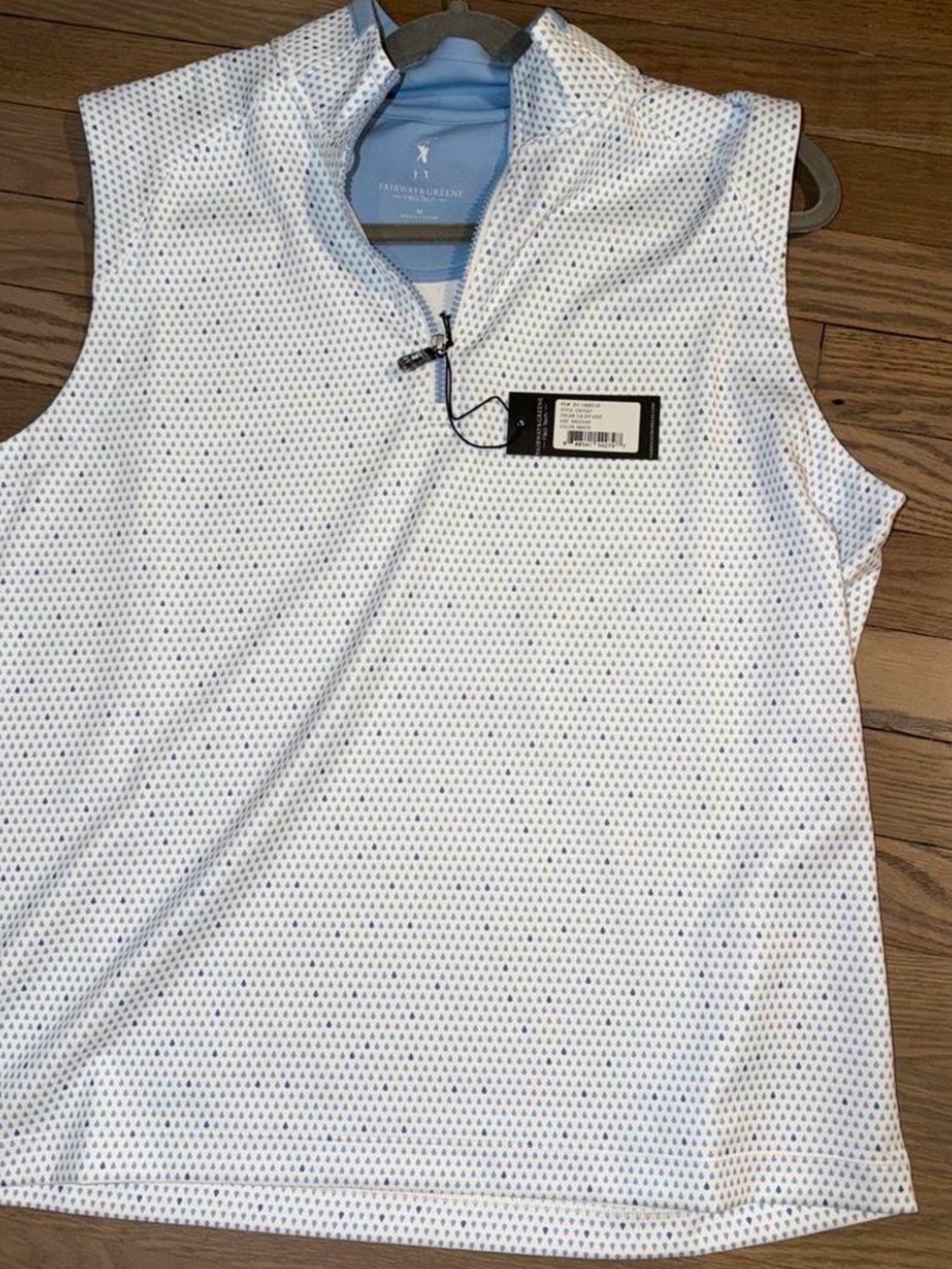 Fairway & Greene White Sleeveless Polo Tank with Navy Micro Dot Print